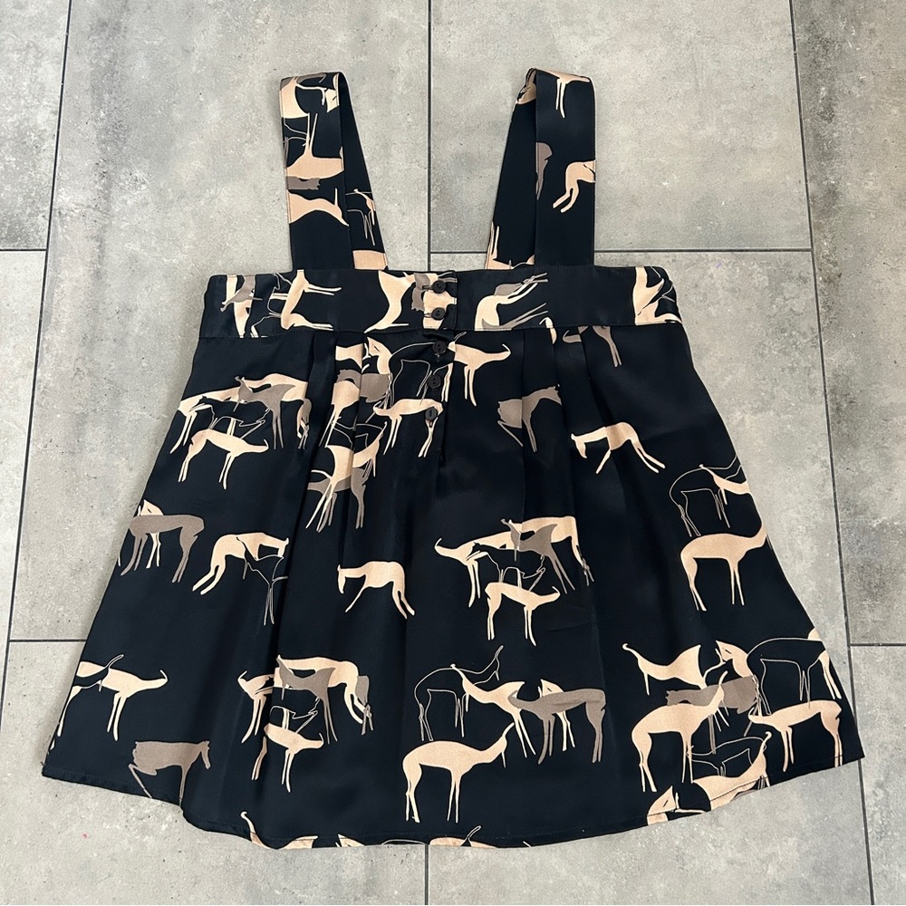 Ulla Johnson Silk Tank Top Black Gold Deer Doe Animal Print 2